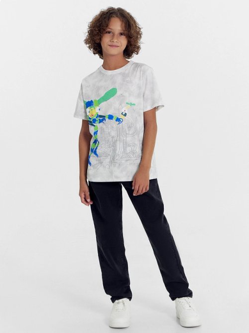 Футболка для мальчиков светло-серая с дизайнерским принтом, фото 3 из 5