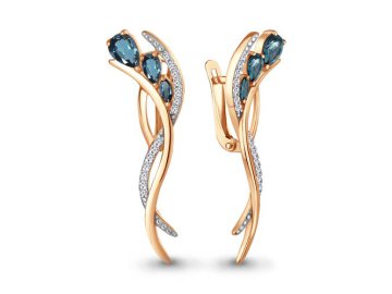 Серьги длинные Aquamarine, красное золото 585 проба, вставка фианит