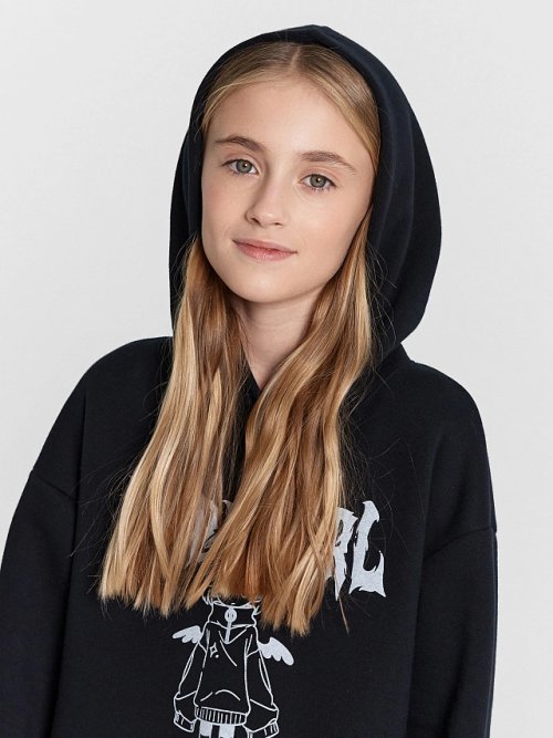 Худи для девочек черное с печатью, фото 5 из 6