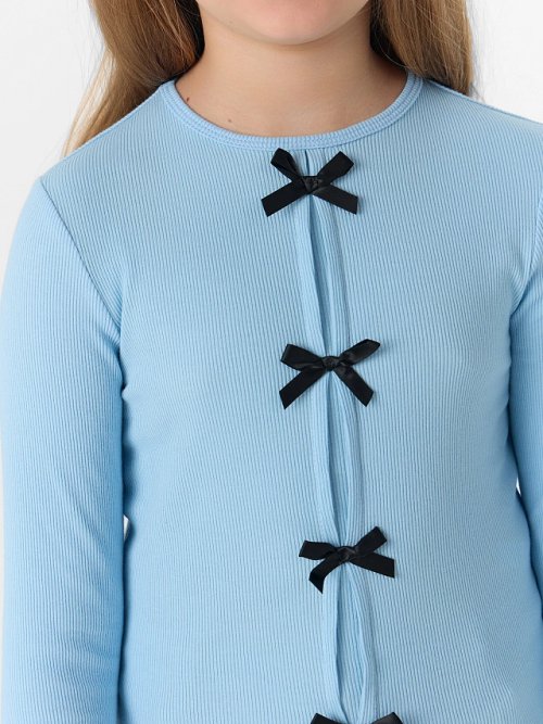 Джемпер для девочек голубой с декоративными бантиками, фото 4 из 5