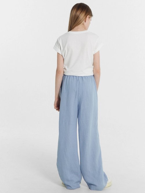 Брюки для девочек серо-голубые из вискозы и льна, фото 5 из 7