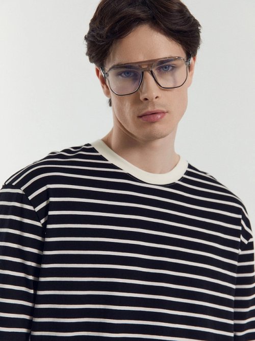 Лонгслив мужской молочный в черную полоску, фото 8 из 9