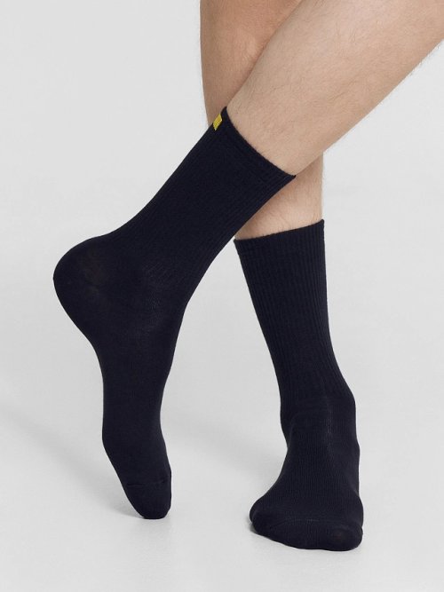 Мультипак высоких мужских носков черного цвета (3 пары) с прямоугольной цветной вставкой, фото 3 из 18