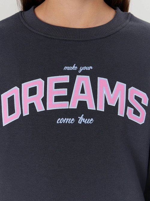 Джемпер для девочек серый с надписью "Make your dreams...", фото 5 из 32