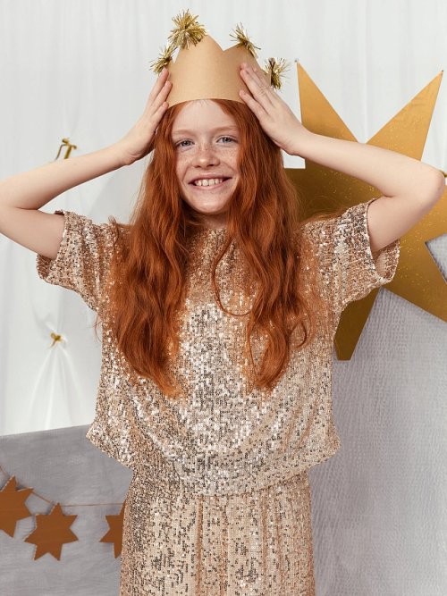 Блузка для девочек бежевая с пайетками, фото 1 из 6