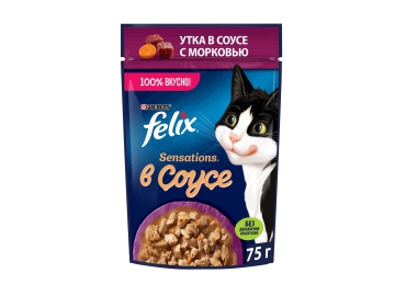 Пауч Felix для взрослых кошек, с уткой в соусе с морковью, Sensation Sauce Surprise, 75 г Зообазар