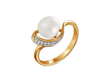 Кольцо декоративное Zlato, красное золото 585 проба, вставка фианит/жемчуг