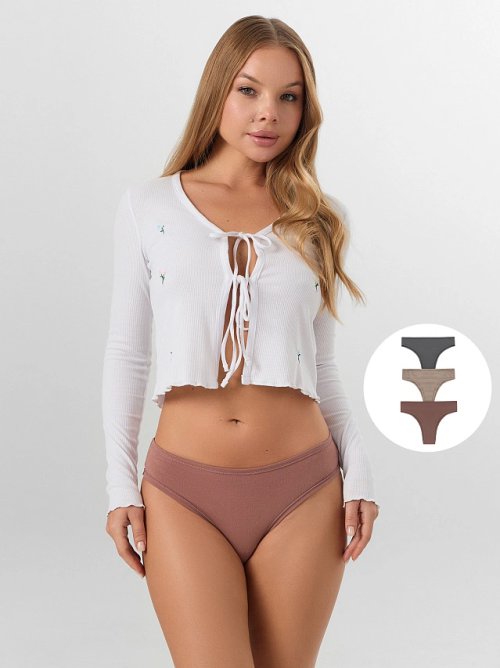 Трусы бразилиана женские в наборе, 3 шт, фото 1 из 30