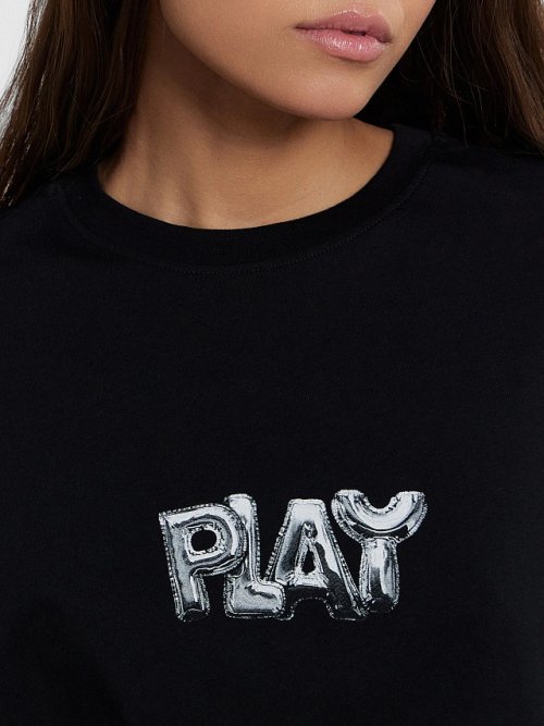 Футболка женская оверсайз черная с принтом "Play", фото 4 из 5