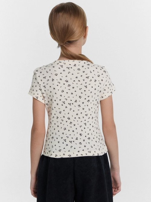 Футболка для девочек кремовая с принтом, фото 4 из 5