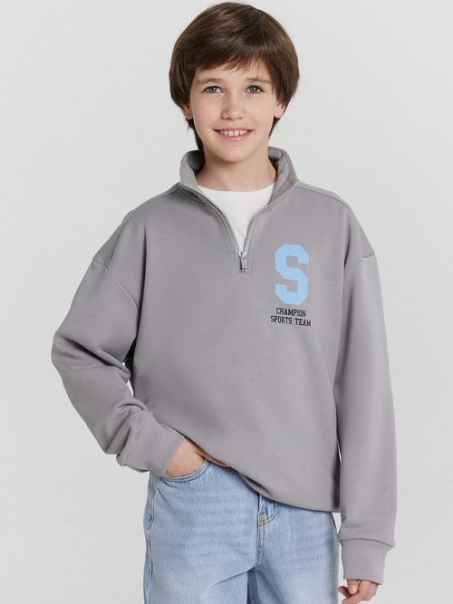 Толстовка для мальчиков серая с принтом на груди, фото 1 из 6