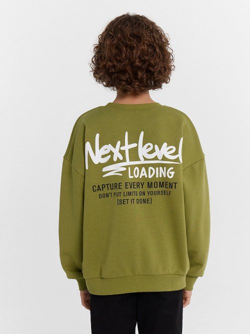 Свитшот для мальчиков оливковый с принтом "next level loading", фото 3 из 5