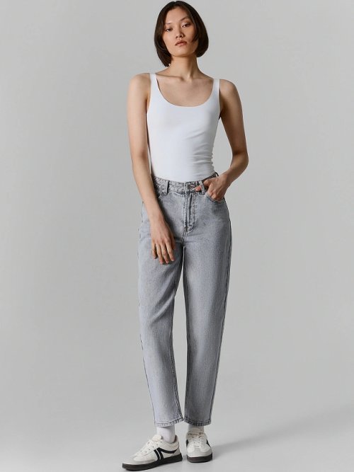 Джинсы женские серые mom fit с высокой посадкой, фото 1 из 8