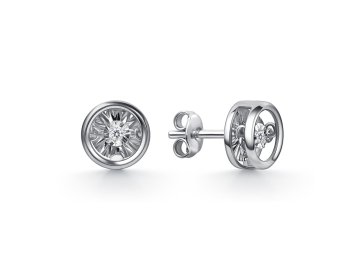 Серьги пусеты Grigoriev, белое золото 585 проба, вставка бриллиант