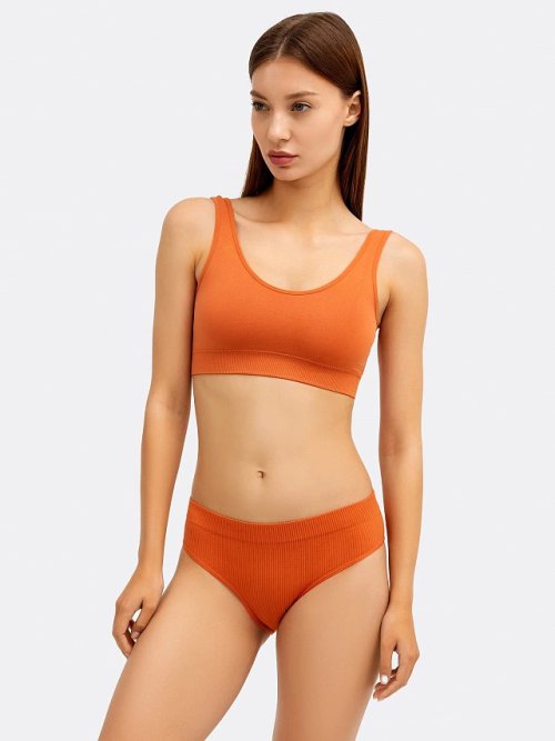 Трусы женские слипы в терракотово-красном цвете в рубчик, фото 4 из 12