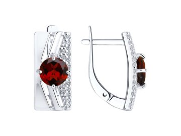 Серьги с английским замком Diamant, серебро 925 проба, вставка фианит/родолит