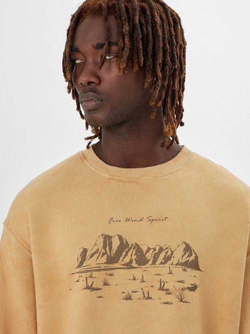 Свитшот мужской бежевый с обработкой эйсид, фото 5 из 6