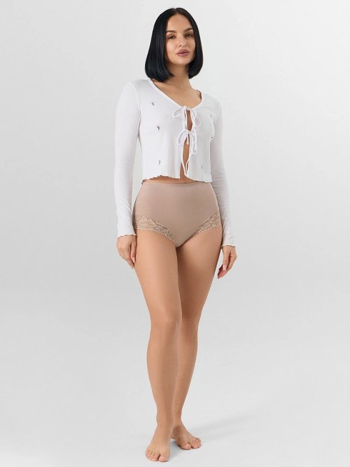 Трусы женские макси бежевые с кружевными деталями, фото 6 из 8