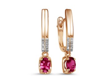 Серьги длинные ИМПЕРИАЛ, красное золото 585 проба, вставка бриллиант