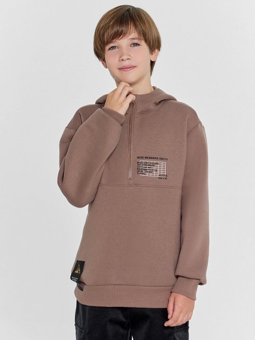 Худи для мальчиков таупово-бежевый с печатью, фото 2 из 7