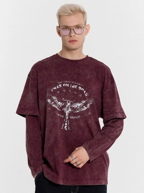 Лонгслив мужской бордовый с обработкой эйсид и принтом, фото 5 из 5