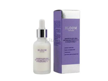 Акции Милы Рогачев Только в сети «Мила» - Сыворотка для лица BLOOM Cosmetics азелаиновая кислота 5%, ниацинамид 2%, 30 мл