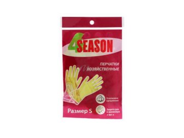 Перчатки для уборки 4SEASON латексные c хлопковым напылением, размер S