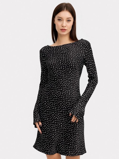Платье женское мини черное в белый горошек, фото 1 из 8