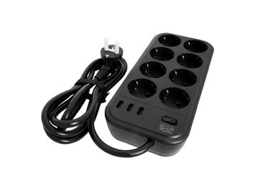 Сетевой фильтр Powercom SP-08 USB03AB 3,0М 3м (8 розеток) черный