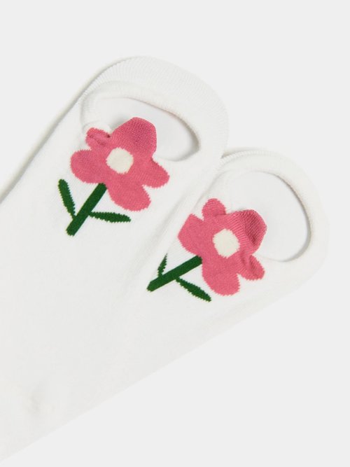 Носки женские белые с рисунком в виде цветов и 3-d рисунком на борту, фото 4 из 4