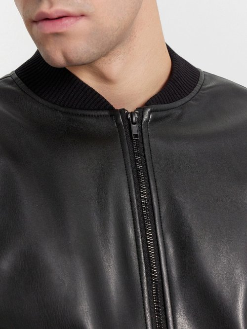 Бомбер кожаный мужской черный, фото 5 из 5