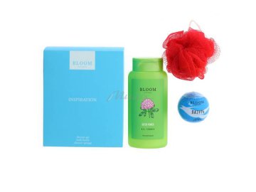 Подарочный набор BLOOM cosmetics Inspiration (Гель для душа Green Power, 250 мл, Бомба для ванн Лазурь, Мочалка)