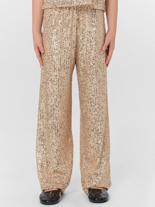 Брюки для девочки бежевые с пайетками, фото 2 из 6