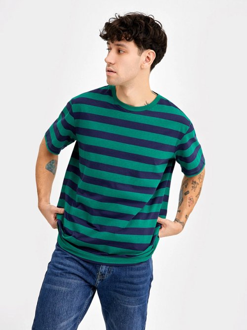 Футболка мужская в сине-зеленую полоску, фото 7 из 9