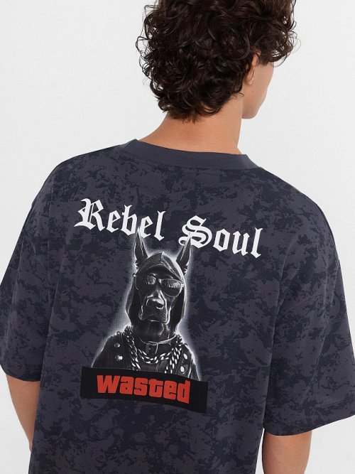 Футболка мужская серая с принтом и надписью "Rebel soul", фото 4 из 10