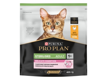 Корм Purina Pro Plan для стерилизованных взрослых кошек с чувствительным пищеварением, с курицей, DELICATE DIGESTION, 400г