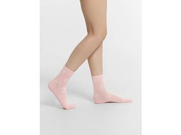 Носки женские розовые с узором "ромашки"