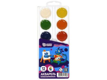Краски акварельные SCHOOLFORMAT 12 цв, арт. АКВ12-СД