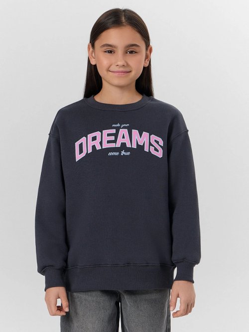 Джемпер для девочек серый с надписью "Make your dreams...", фото 1 из 32