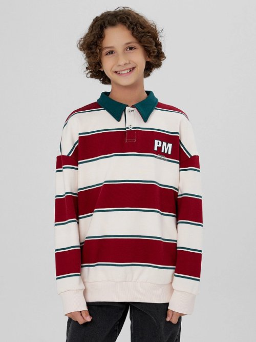 Свитшот для мальчиков в молочно-красную полоску, фото 1 из 6