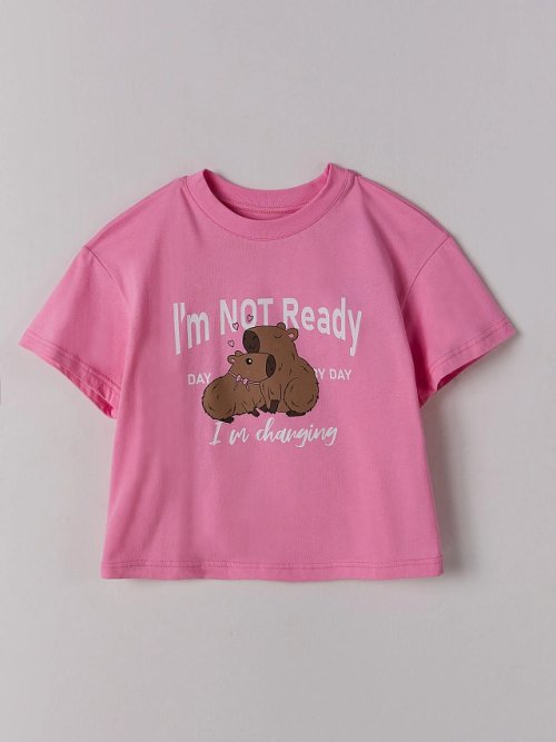 Комплект домашний для девочек розовый с принтом и надписью "i'm not ready", фото 5 из 10