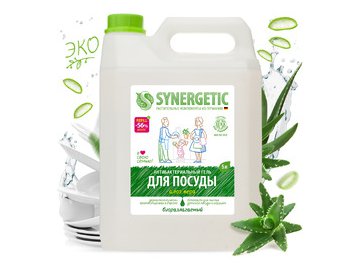 Средство для мытья посуды SYNERGETIC антибактериальное, гипоаллергенное, с ароматом алоэ, 5л (103503) на акции в магазинах 5 элемент