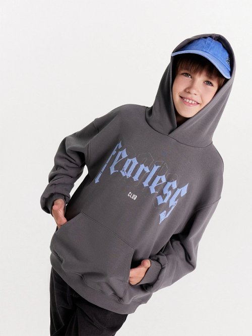 Худи для мальчиков серое с печатью, фото 1 из 7