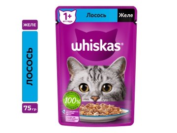 Пауч Whiskas для взрослых кошек, желе с лососем, 75 г в Полоцке Зообазар