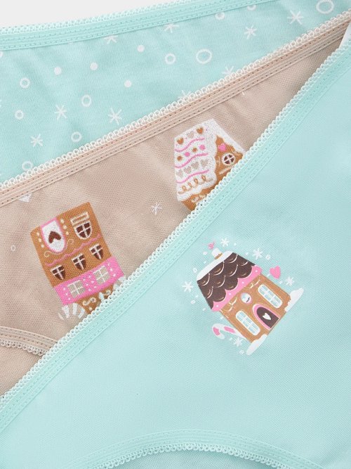 Трусы для девочек мультипак (3 шт.) голубые с пряничными домиками, фото 3 из 6