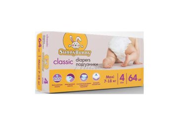 Подгузники детские SUNNY BUNNY Maxi, 7 - 14 кг, 64 шт