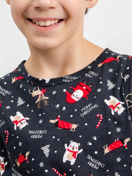 Набор хлопковых маек (2 шт.) в расцветках "новый год на графите" и "серый меланж", фото 3 из 5