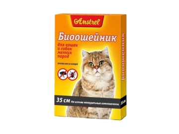 БИОошейник против блох и клещей Amstrel для кошек и мелких собак,чёрный, 35 см