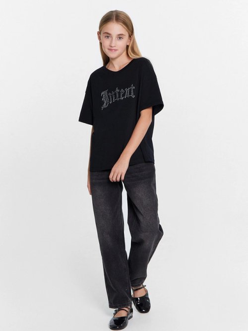 Брюки джинсовые для девочек в черном цвете, фото 1 из 5