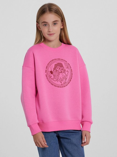Свитшот для девочек новогодний розовый с Сантой, фото 2 из 5